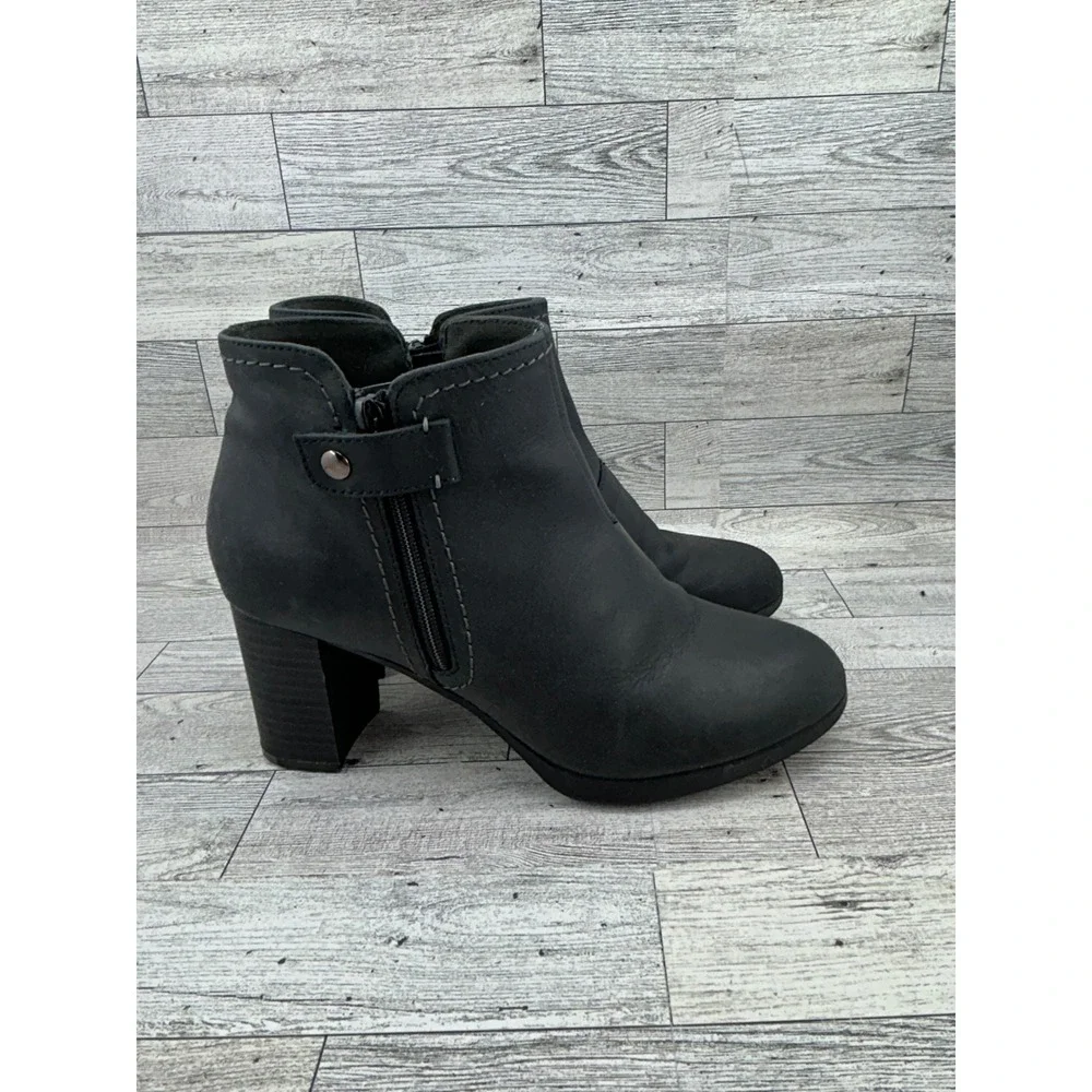 Clarks Womens Ankle Boots Black Leather Side Zip Block‎ Heel Booties Size 7